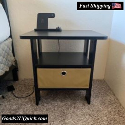 Nightstand End Table, Composite Wood Non Woven Fabric Bedside Tables Elegant Espresso