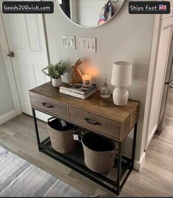 Console Table, Sofa Table, Industrial Entryway Table with 2 drawers and storage shelf