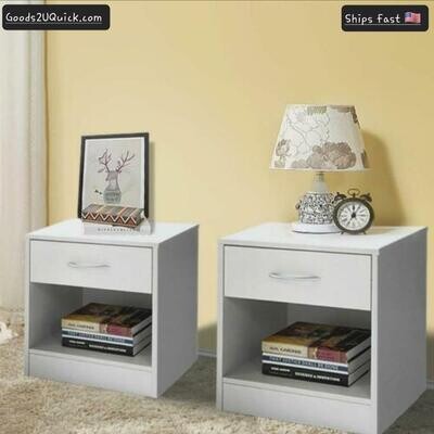 Two Modern Night Stands W/ Drawer Bedside End Tables Organizer - White