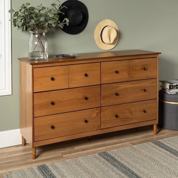 Classic Mid Century Modern 6-Drawer Caramel Solid Wood Dresser