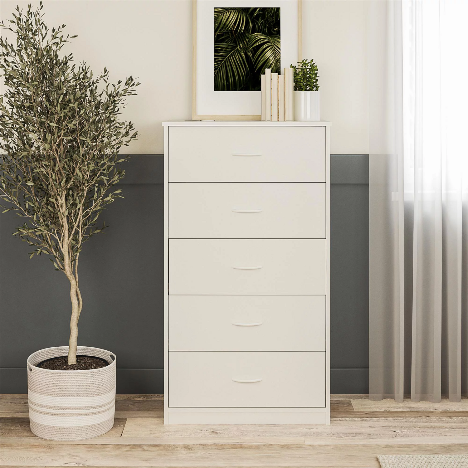 Mainstays Classic 5 Drawer Dresser, White