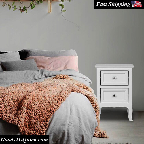 Nightstand End Table Bedroom Storage Wood Side Bedside White With 2 Drawer