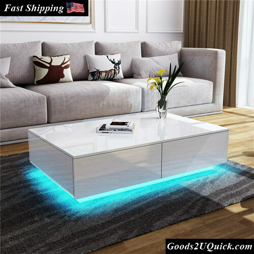 Modern Coffee Table Living Room Furniture Black White Finish Side Table