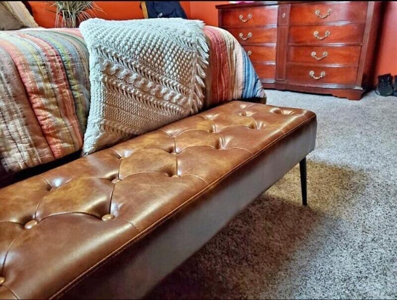 Button Tufted Leather Ottoman Bench for Entryway Bedroom Living Room