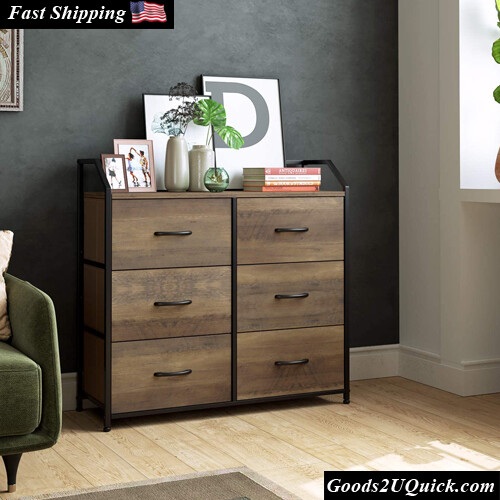 6 Fabric Drawers Dresser Lightweight Storage Cabinet with Handles, Rustic Brown
