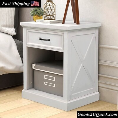Modern Nightstand with Drawer and Cubby- Perfect for Home Furniture, Bedroom Living Room, White