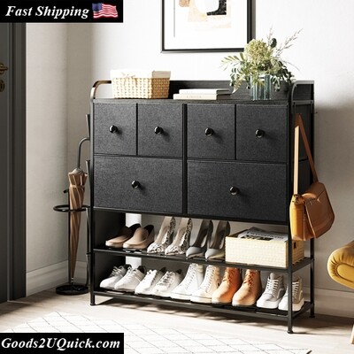 6 Drawer Dressers for Bedroom Modern Style Fabric Chest of Drawers Black Grey Storage