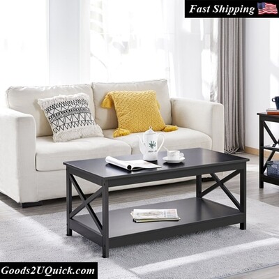 Modern Wooden X-Design Rectangle Coffee Table with Storage Shelf, Multiple Colors