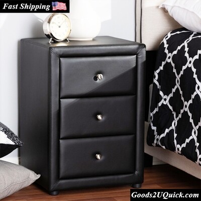 Studio Tessa Modern and Contemporary Faux Leather 3 Drawer Nightstand
