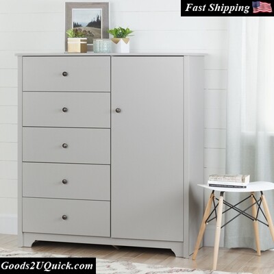 Vito Door Chest with 5 Drawers And Metal knobs in a Nickel finish - Gray
