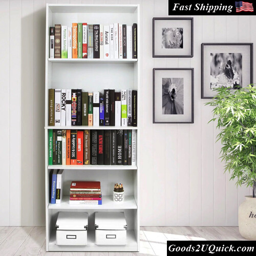 Modern JAYA Simply Home 5 - Shelf Bookcase, Adjustable Shelves, White