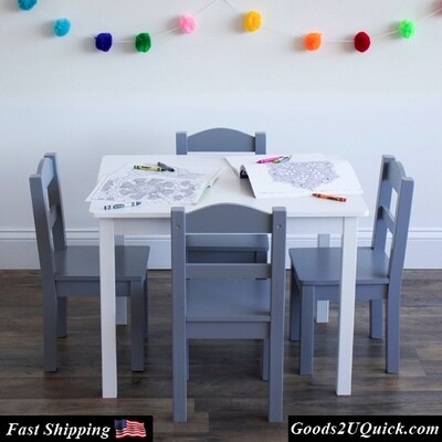 NEW Springfield 5-Piece Wood Kids Table &amp; Chairs Set in White &amp; Grey