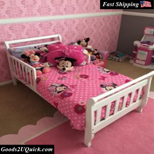 Sleigh Toddler Bed 100% Non-Toxic Multiple Finishes with Bed Rails - White