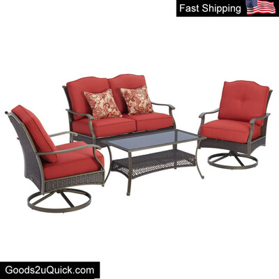 4-PCS Patio Garden Furniture Set W/ 2 Swivel Chairs Loveseat And Coffee Table RE