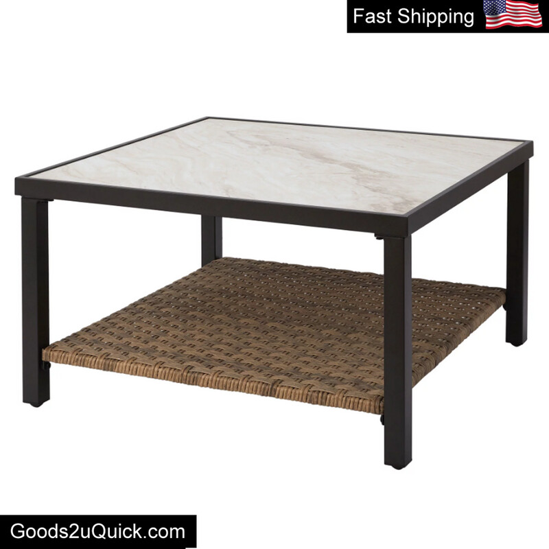 Coffee Table White Ceramic Marble Finish Tabletop Living Room Furniture NEW