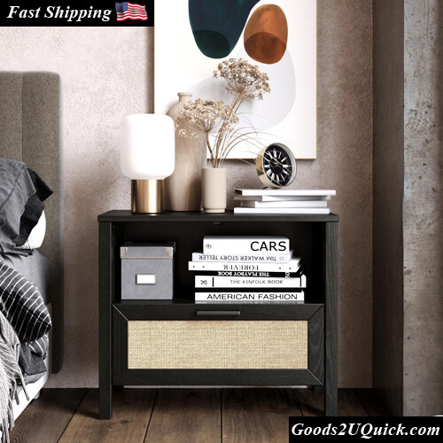 Drawer Nightstand Bedroom Display Light Stand Table Sofa Side Desk Shelf Black