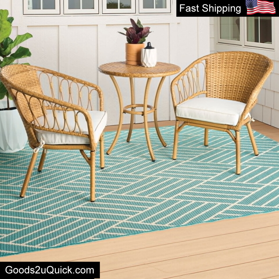 Willow Sage 3-Piece Bistro Set Handwoven Brown Steel Frame Beige NEW