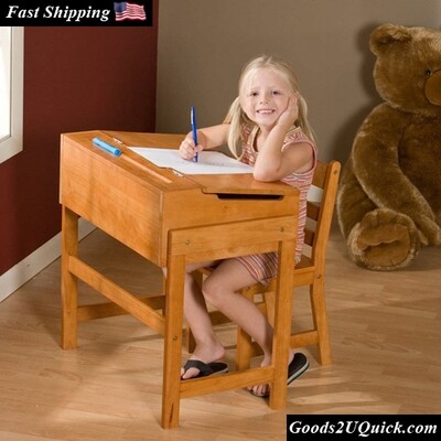 NEW Lipper 564P Schoolhouse Desk and Chair Set - Pecan Childs Slanted Top Desk and Chair