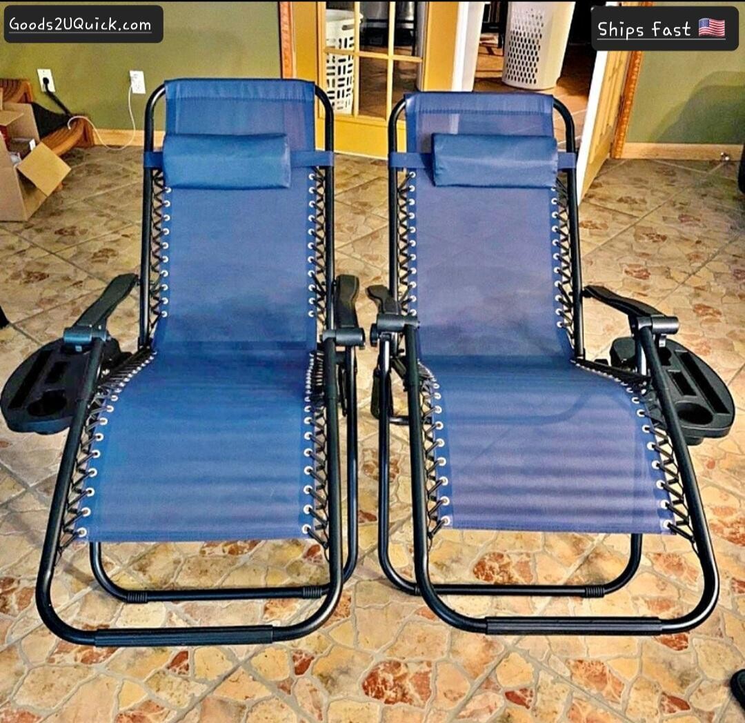 Zero Gravity Chair Set of 2 Folding Lawn Lounge Blue Patio Outdoor Camp Reclining Chaise Porch