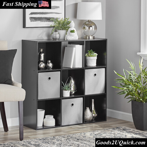 9-Cube Bookcase Open Storage Shelves Organizer, Solid Black, 35&quot;x35&quot;x12&quot;