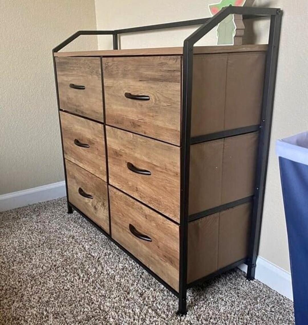 Double Dresser 6 Drawers Storage Organizer Chest Brand New, Brown