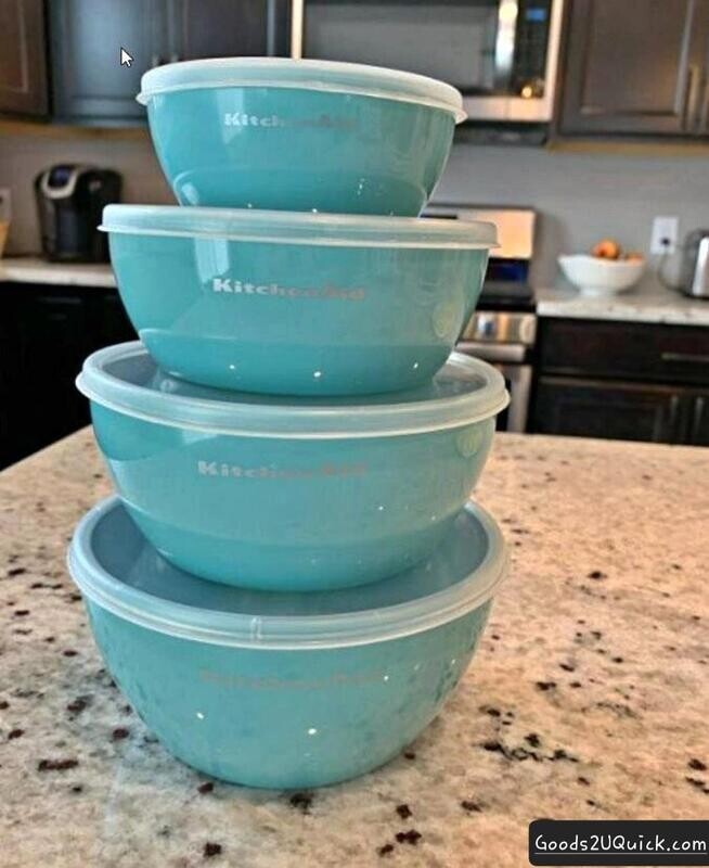 (Set of 4) Classic Prep Bowls with Lids, Aqua Sky on SALE