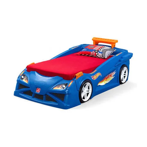 Bed Twin Car Kids Bedroom Toddler Furniture Hot Wheels W/ Lights Boys Blue USA
