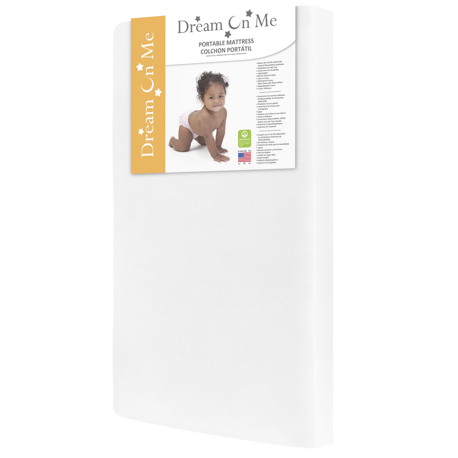 Dream on Me, 2-In-1 Breathable Foam Two-Sided 3&quot; Mini/Portable Crib Mattress