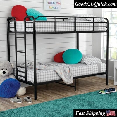 Durable Steel Twin Metal Bunk Bed With Ladder For Kids Bedroom - Black