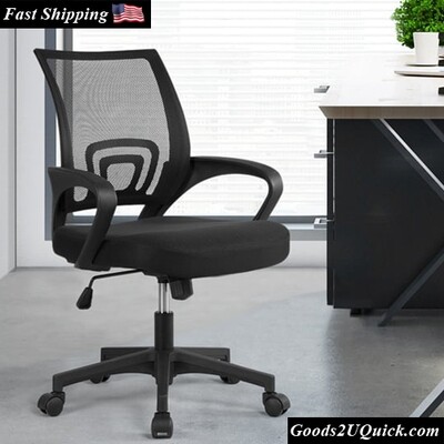 Adjustable Mid Back Mesh Swivel Office Chair with Armrests, Steel, Iron, Nylon Mesh - Black