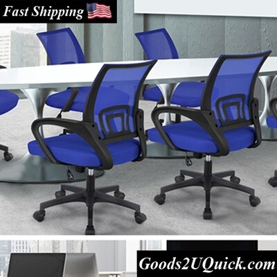 Adjustable Mid Back Mesh Swivel Office Chair with Armrests, Steel, Nylon Mesh, Foam - Blue