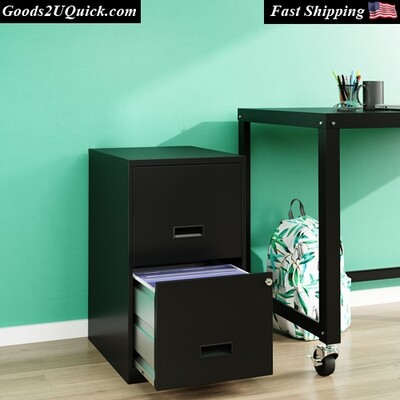 Black Filing Cabinet 2-Drawer Steel File Cabinet with Lock Built-in Rail System