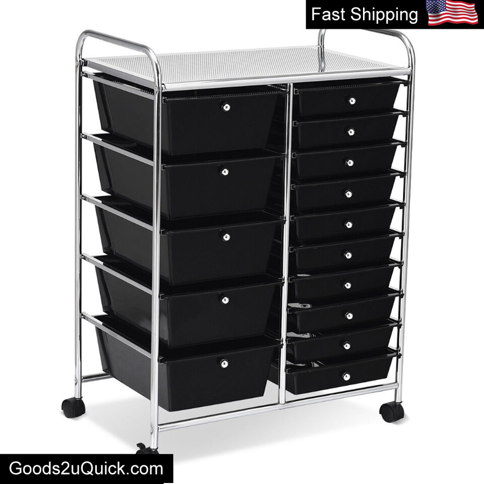 15 Drawer Rolling Organizer Cart Utility Storage Tools Scrapbook Paper Office