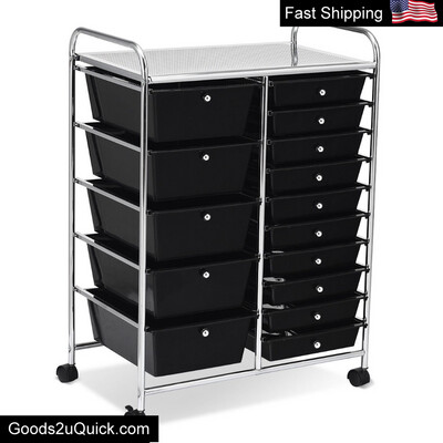 15 Drawer Rolling Organizer Cart Utility Storage Tools Scrapbook Paper Office