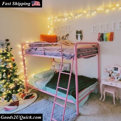 Modern Bedroom Jett Junior Twin Metal Loft Bed With Built-in Ladder - Pink