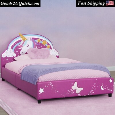 Upholstered Bed Unicorn for Children Toddlers Kids Little Girls Bedroom Pink