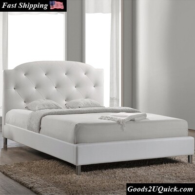Baxton Studio Canterbury Leather Contemporary Bed | Full/Queen - White