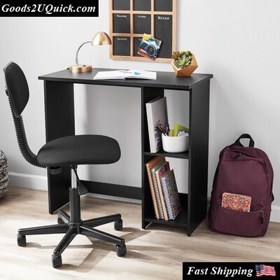 Small Space Writing Desk with 2 Shelves For Home And Office -True Black Oak Finish