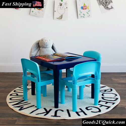 Humble Crew Jordan Kids Lightweight Plastic Table and 4 Chairs Set, Square, Multi-Blue