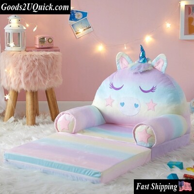 Pink Polyester Tie Dye Unicorn 2-in-1 Flip Out Chair Best Multi-Purpose Chair!