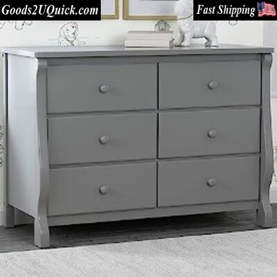 6 Drawer Dresser, Made Of Solid Wood And Wood Composites Grey