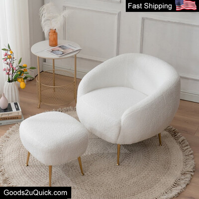 Faux Fur Barrel Accent Chair Ottoman Bedroom Living Room Guestroom