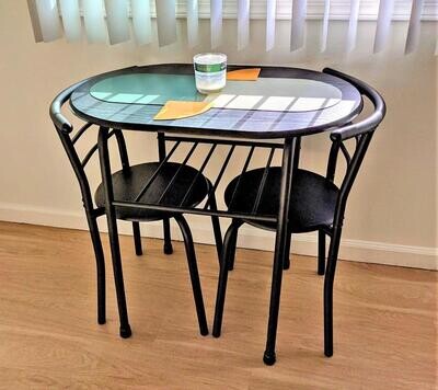 Cute Set of 3-Piece Dining Table &amp; 2 Chairs With Wine RAck, Indoor/Outdoor Bistro Set, Matte Black
