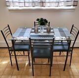 Complete Dining Set For 4 People, Includes 4 Sturdy Chairs and Tempered Glass Table Top, BrandNew