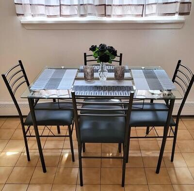 Complete Dining Set For 4 People, Includes 4 Sturdy Chairs and Tempered Glass Table Top, BrandNew