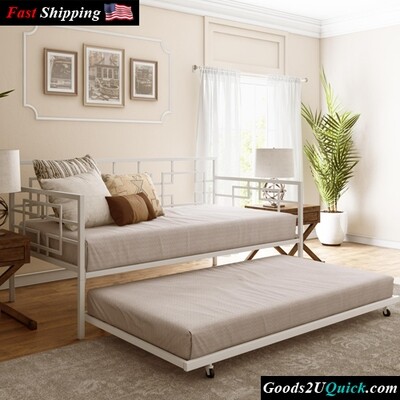 Multi-Functional Piece Ideal Twin Daybed with Twin Trundle Off White Metal