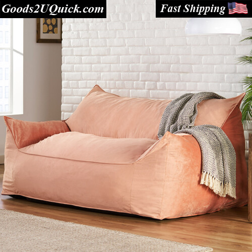 Pickerel Velveteen Bean Bag Chair - Velveteen Bean Bag Chair with Armrests, Pink