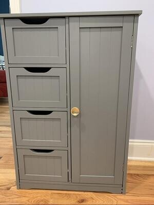 Cute Gray Dresser with 4 Drawer Big & Cupboard, Entryway, Cabinet Storage For Home Bedroom, Bathroom