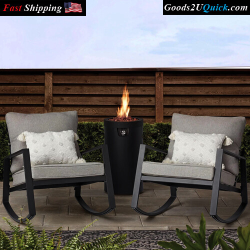 Asher Springs 2-Piece Outdoor Rocker Set Steel Frame Construction - Black Frame &amp; Gray Cushions