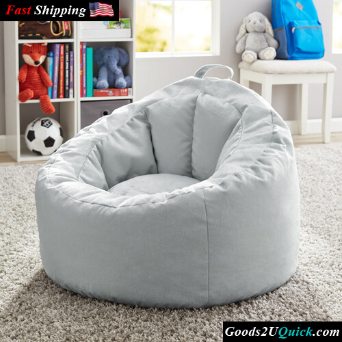 New Gray Velvet Bean Bag Lounge Chair with Pocket For Kids